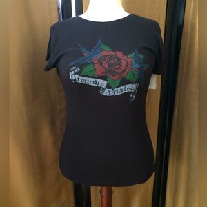 Black Graphic Rose Tee - Women